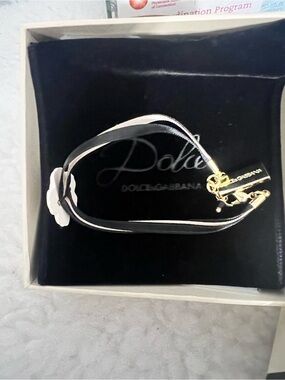 Dolce & Gabbana White Ribbon Floral Bracelet with Gold Accents